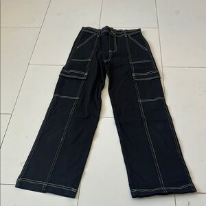 Katie J Black Cargo Pants with White Stitching girls 11